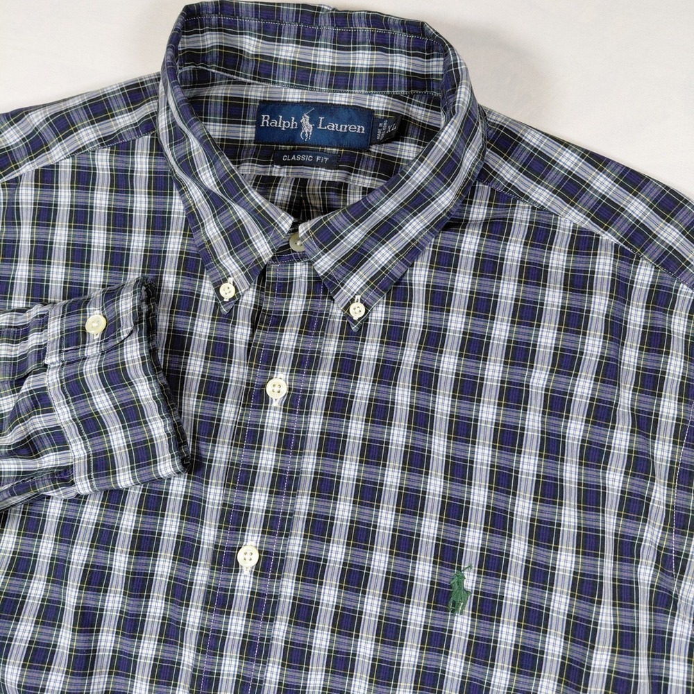 Polo Ralph Lauren Classic Fit XL‎ Mens Plaid Oxford Button Down Shirt Purple L/S